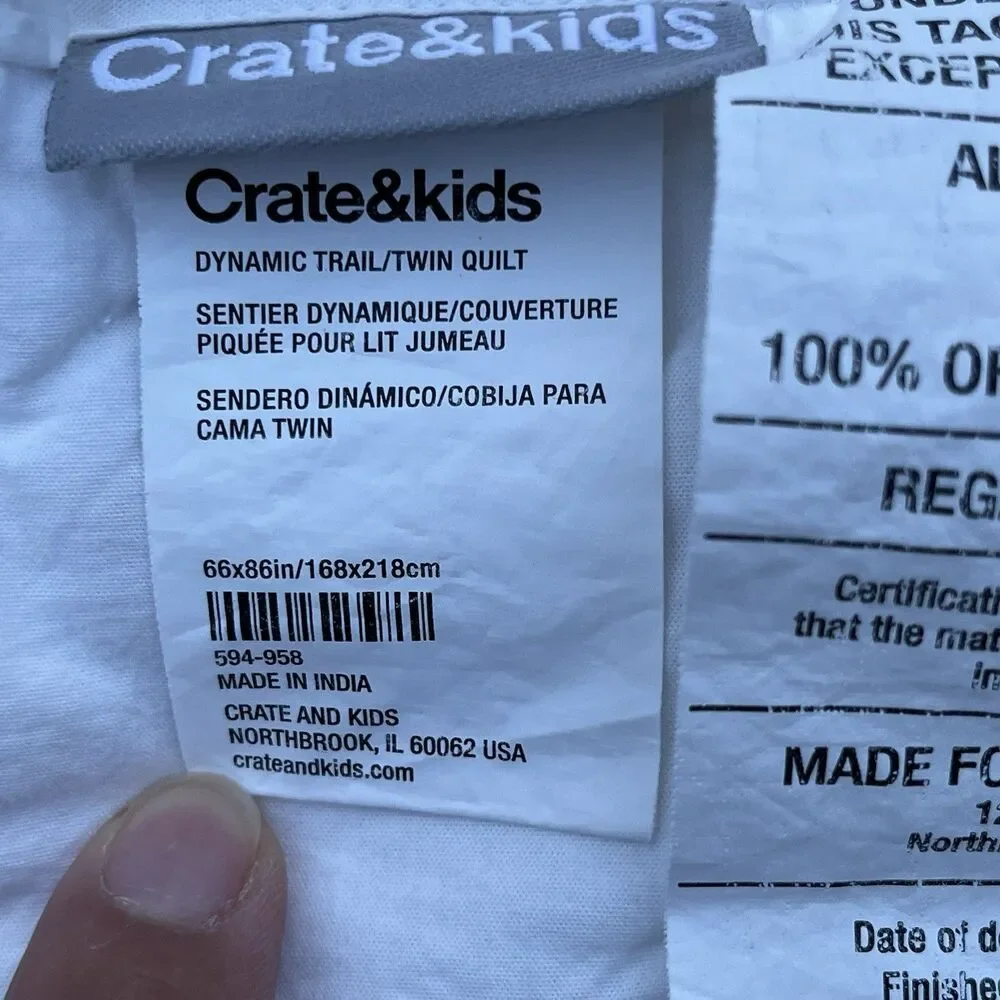 Crate & Barrel Kids Dynamic Trail Twin Quilt Comforter 100% Organic Cotton 66x86